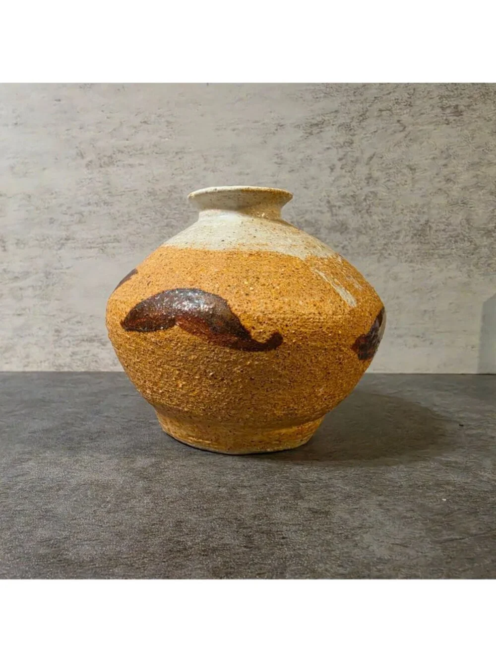 Vintage Mid Century Studio Pottery Weed Pot Vase Signed Mayer Shino Glaze 4”